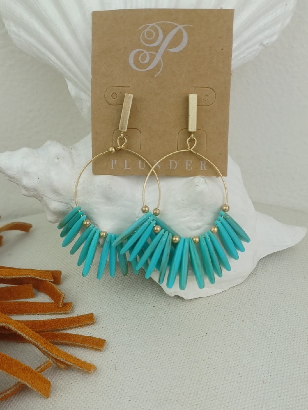 Plunder Gold & Turquoise Tone Fringe Hoop Tribal Chic Stud Drop Earrings